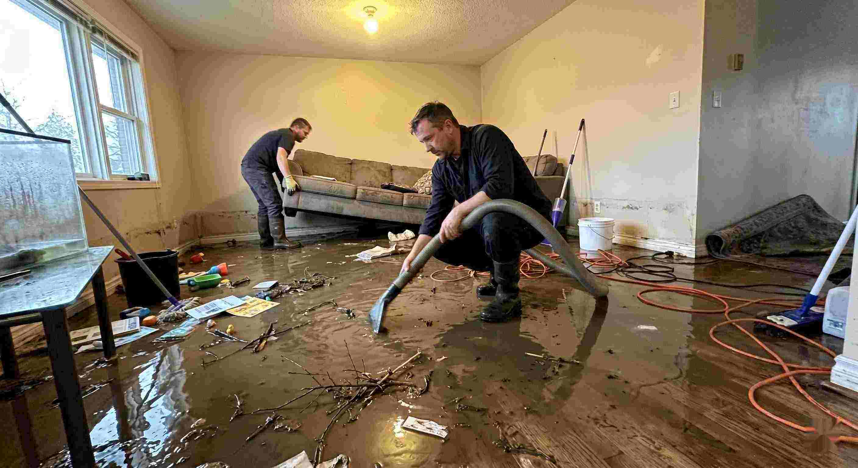 flood water extraction service removing contaminated water from flooded home in Chesapeake